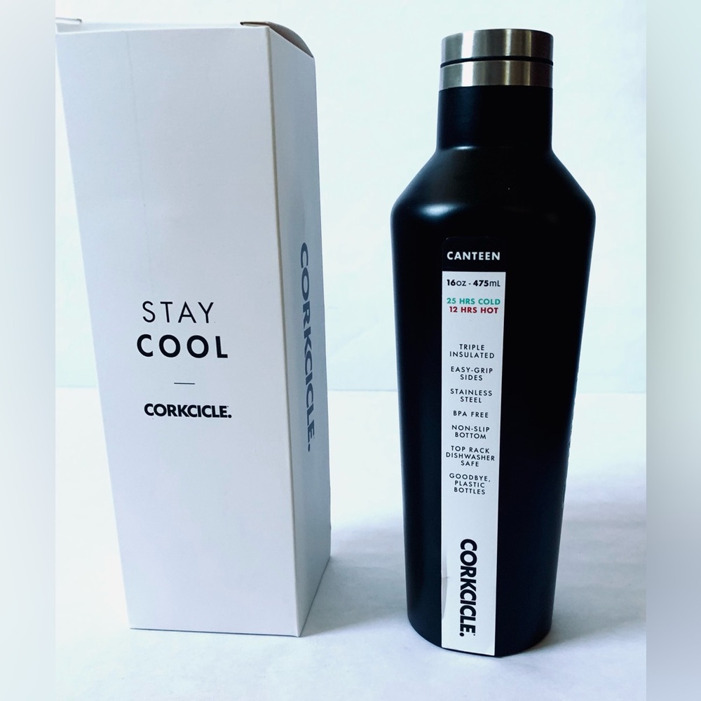 Corkcicle Canteen 16 oz Matte Black Gartner logo NWT